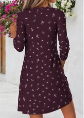 Floral Print Tuck Stitch Dark Purple Short Dress