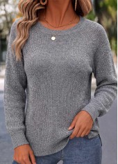 Bowknot Grey Long Sleeve Round Neck Sweater