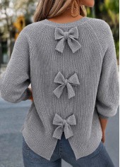 Bowknot Grey Long Sleeve Round Neck Sweater