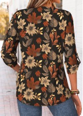 Floral Print Curved Hem Multi Color Long Sleeve Shirt