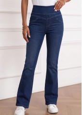 Denim Blue Flare Leg Elastic Waist High Waisted Jeans