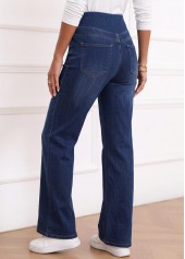 Denim Blue Flare Leg Elastic Waist High Waisted Jeans