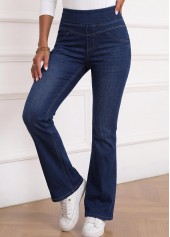 Denim Blue Flare Leg Elastic Waist High Waisted Jeans