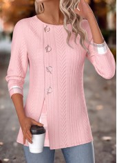 Plaid Light Pink Long Sleeve Fake Two Piece Twinset