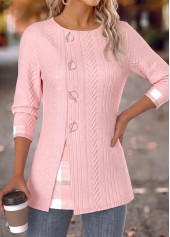Plaid Light Pink Long Sleeve Fake Two Piece Twinset