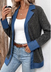Tummy Coverage Black Long Sleeve Lapel Coat