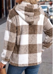 Plaid Double Side Pockets Light Coffee Long Sleeve Coat