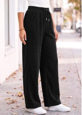 Black Straight Leg Elastic Waist High Waisted Pants