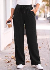 Black Straight Leg Elastic Waist High Waisted Pants