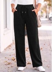 Black Straight Leg Elastic Waist High Waisted Pants