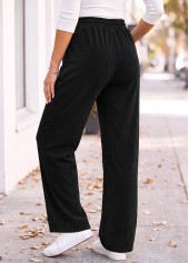 Black Straight Leg Elastic Waist High Waisted Pants