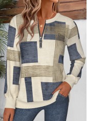 Geometric Print Tummy Coverage Multi Color Long Sleeve Sweatshirt