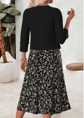 Ditsy Floral Print Two-piece Black Dress and Cardigan