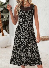Ditsy Floral Print Two-piece Black Dress and Cardigan
