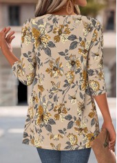 Floral Print Light Camel Fake Two Piece Twinset