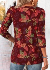 Leaf Print Tummy Coverage Red T Shirt