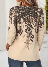 Floral Print Curved Hem Light Coffee T Shirt