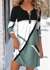 Geometric Print Tummy Coverage Sage Green Short Dress