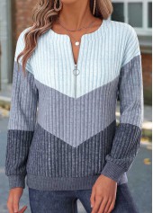 Zipper Dusty Blue Long Sleeve Sweatshirt