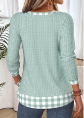 Plaid Fake 2in1 Green Long Sleeve T Shirt