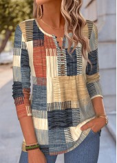 Geometric Print Tuck Stitch Multi Color T Shirt