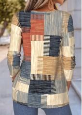 Geometric Print Tuck Stitch Multi Color T Shirt