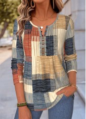 Geometric Print Tuck Stitch Multi Color T Shirt