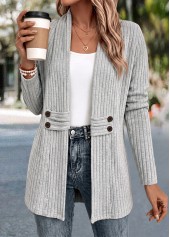 Button Light Grey Long Sleeve Coat