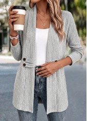 Button Light Grey Long Sleeve Coat
