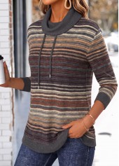 Multi Stripe Print Double Side Pockets Dark Grey Sweatshirt