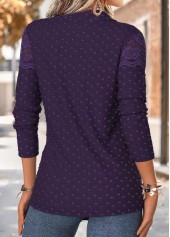 Patchwork Purple Long Sleeve Shirt Collar Blouse