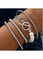 Silvery White Round Design Alloy Bracelets Set