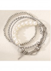 Silvery White Round Design Alloy Bracelets Set