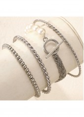 Silvery White Round Design Alloy Bracelets Set