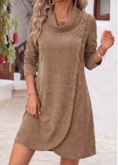 Tummy Coverage Dark Camel Short Long Sleeve Dress