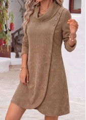 Tummy Coverage Dark Camel Short Long Sleeve Dress