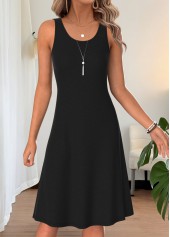 Two-piece Black Long Sleeve Round Neck Dress and Cardigan