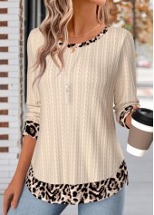 Leopard Fake 2in1 Skin Color Long Sleeve T Shirt