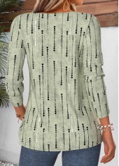 Geometric Print Curved Hem Sage Green T Shirt