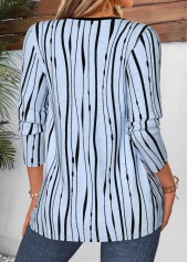 Striped Curved Hem Light Blue Long Sleeve T Shirt