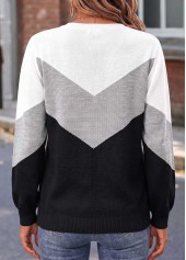 Geometric Print Patchwork Black Long Sleeve Sweater