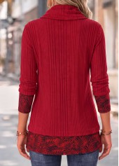 Leaf Print Fake 2in1 Red Long Sleeve Sweatshirt