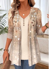 Ombre Light Coffee Long Sleeve Fake Two Piece Twinset