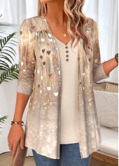 Ombre Light Coffee Long Sleeve Fake Two Piece Twinset
