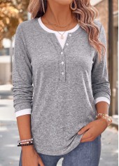Fake 2in1 Light Grey Marl Long Sleeve T Shirt