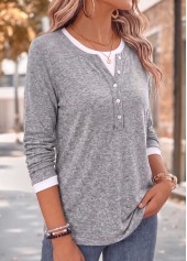Fake 2in1 Light Grey Marl Long Sleeve T Shirt