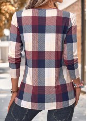 Plaid Tuck Stitch Multi Color Long Sleeve Blouse