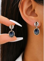 Dusty Blue Oval Design Alloy Earring