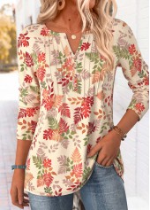 Leaf Print Tummy Coverage Green T Shirt