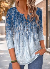 Ombre Tuck Stitch Dark Blue Long Sleeve T Shirt